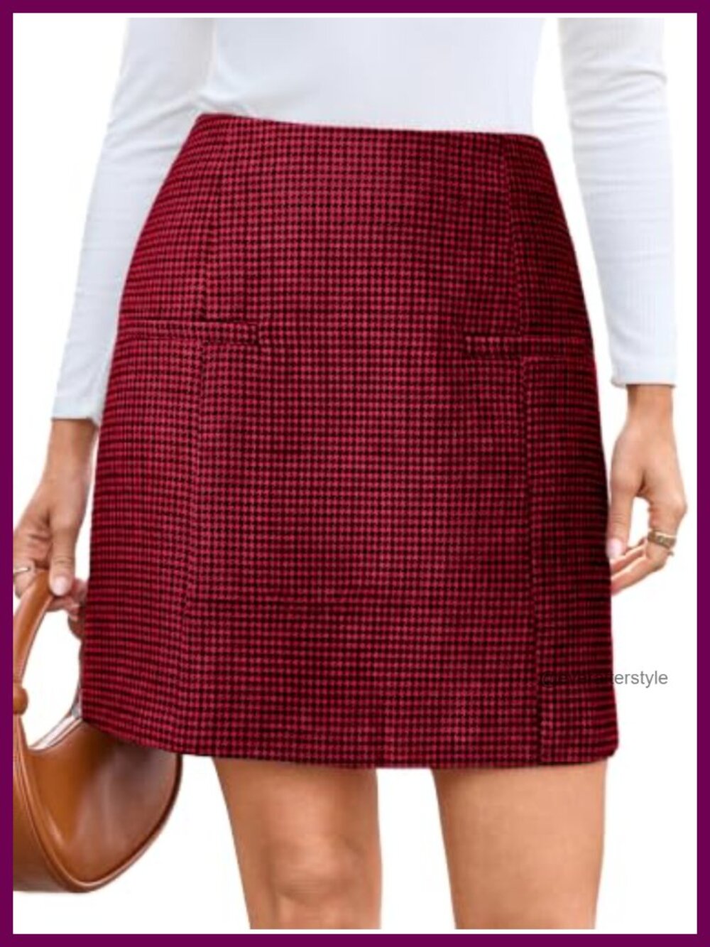 Simplee Women's Houndstooth Mini Skirt High Waist A-Line